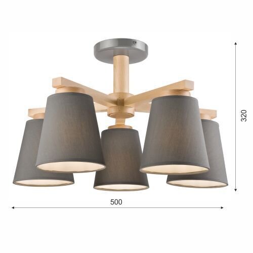 Plafonnier Gris Textile Bois 5-fmg Scandinave