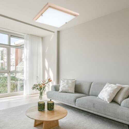 LED Deckenleuchte Weiß Holz quadratisch Wohnzimmer