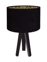 Lampe de table Abat-jour Noir Or Rétro 46cm Bois