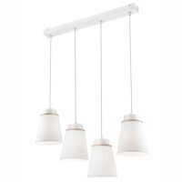 Pendelleuchte Weiß Holz Stoff Metall 4-flmg Lampe