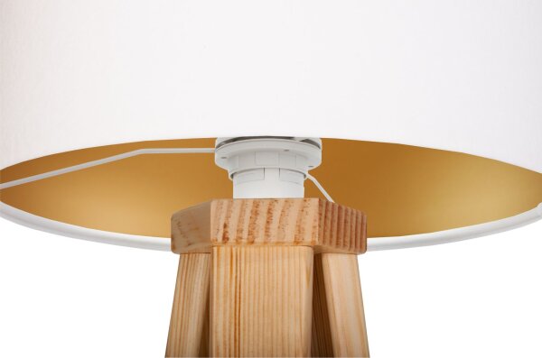 Lampe de table bois trépied 46cm blanc or rétro ROSIE