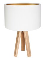Lampe de table bois trépied 46cm blanc or...