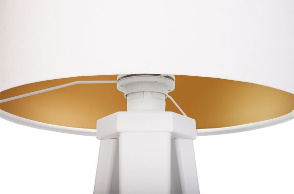 Lampe de table bois blanc or tripode 46cm rétro ROSIE