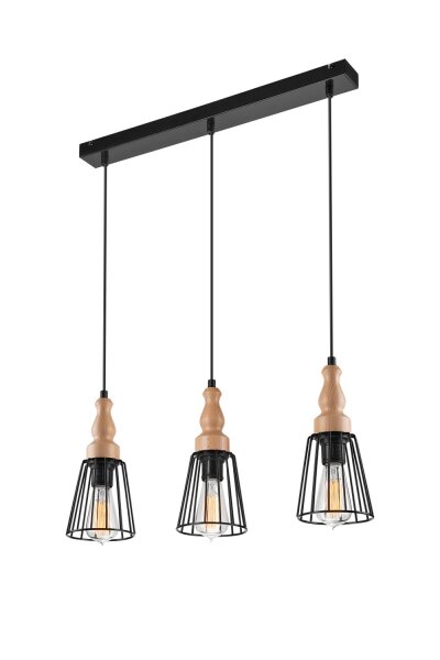 Suspension Ambiente Noir Bois 3-flmg allongé