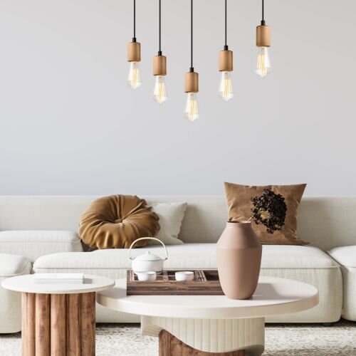 Lampe à suspension en bois 5-flmg longue table à manger polyvalente