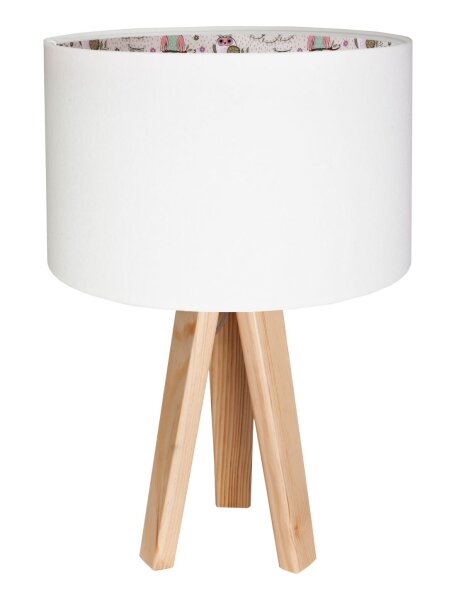 Lampe de table Abat-jour Blanc Rose Bois Tripode 46cm Rétro