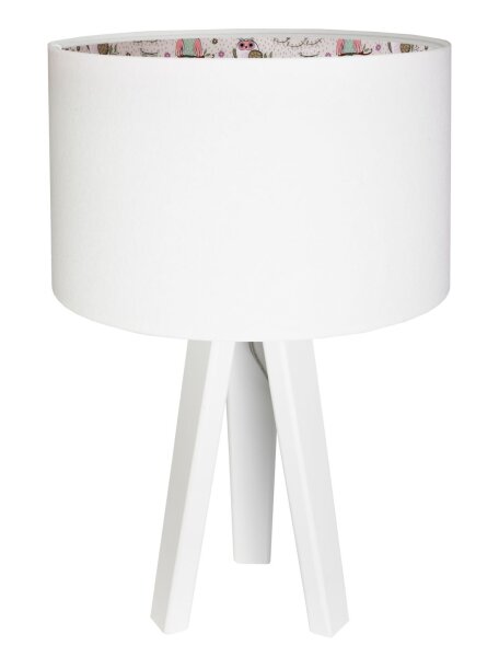 Lampe de table SOWA Blanc Rose Bois 46cm Trépied Rétro