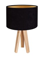 Lampe de table r&eacute;tro noir or bois tr&eacute;pied 46cm