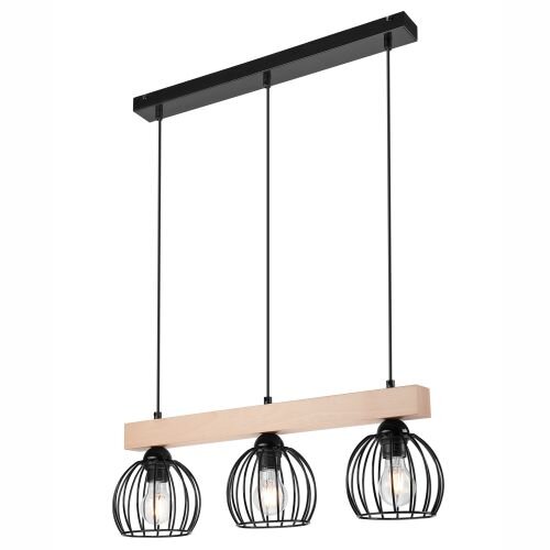 Suspension table à manger noir bois 3xE27 allongée