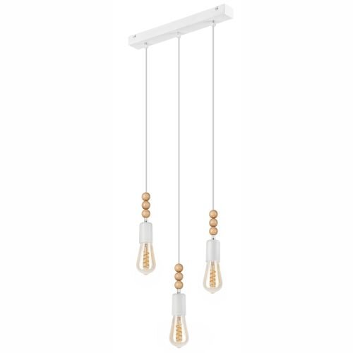 Lampe à suspendre Blanc Bois long Table à manger Moderne 3-flmg