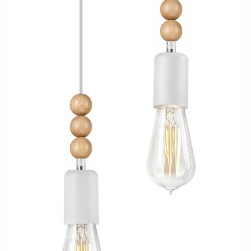 Blanc Suspension Bois 5xE27 longue Table de salle à manger moderne