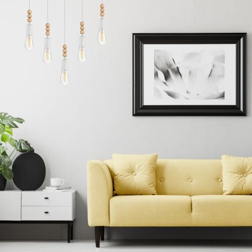Blanc Suspension Bois 5xE27 longue Table de salle à manger moderne