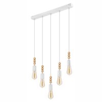 Blanc Suspension Bois 5xE27 longue Table de salle...
