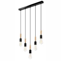Noir Lampe suspendue en bois 5-flmg longue table à...