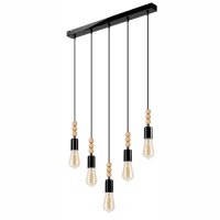 Noir Lampe suspendue en bois 5-flmg longue table à...