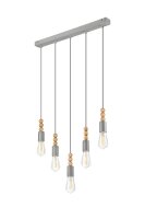 Suspension argent 5-flmg long métal bois lampe