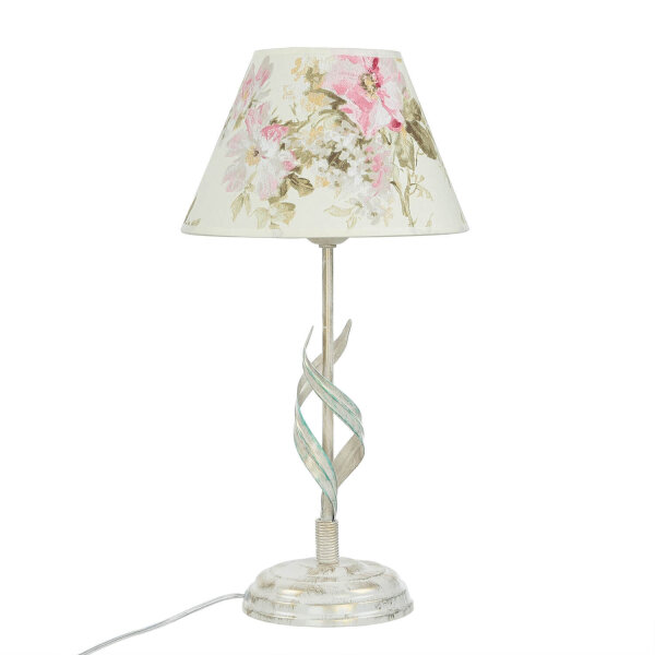 Tischlampe Metall Shabby Weiß Stoff rund Landhaus