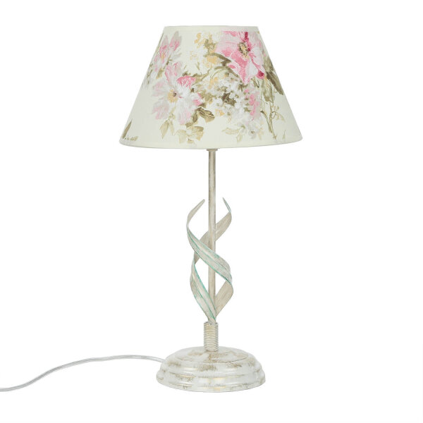 Tischlampe Metall Shabby Weiß Stoff rund Landhaus