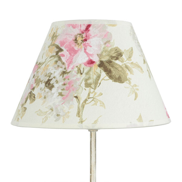 Tischlampe Metall Shabby Weiß Stoff rund Landhaus