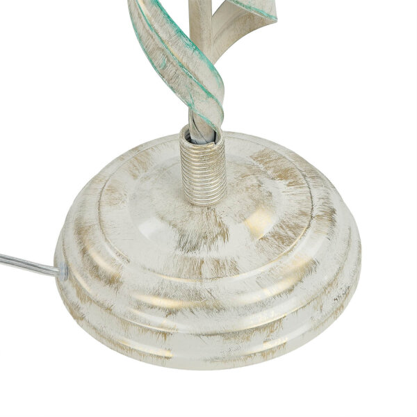 Tischlampe Metall Shabby Weiß Stoff rund Landhaus