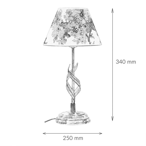 Tischlampe Metall Shabby Weiß Stoff rund Landhaus