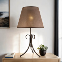 Lampe de table Abat-jour en tissu Marron Campagne ronde...