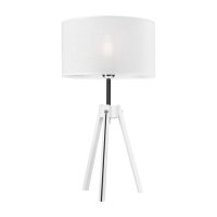 Tischlampe Wei&szlig; Stoff rund H:62cm verstellbar