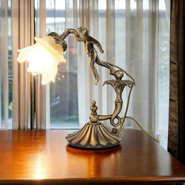 Tischlampe Putti aus Echt-Messing Antik Premium