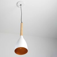 Moderne Pendelleuchte MUZA Wei&szlig; Metall Holz Gold