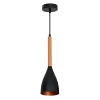 Schlanke H&auml;ngelampe Schwarz Metall Holz &Oslash;11cm...