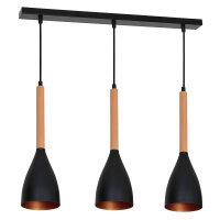 Noble lampe suspendue m&eacute;tal bois 3xE27...